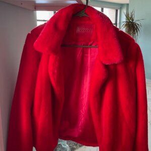Red cropped faux fur jacket, medium size
